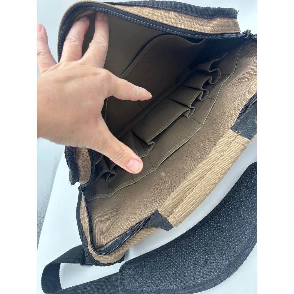 DULUTH TRADING CO Messenger Bag Laptop Khaki Black Canvas Utility Work Tan Brown